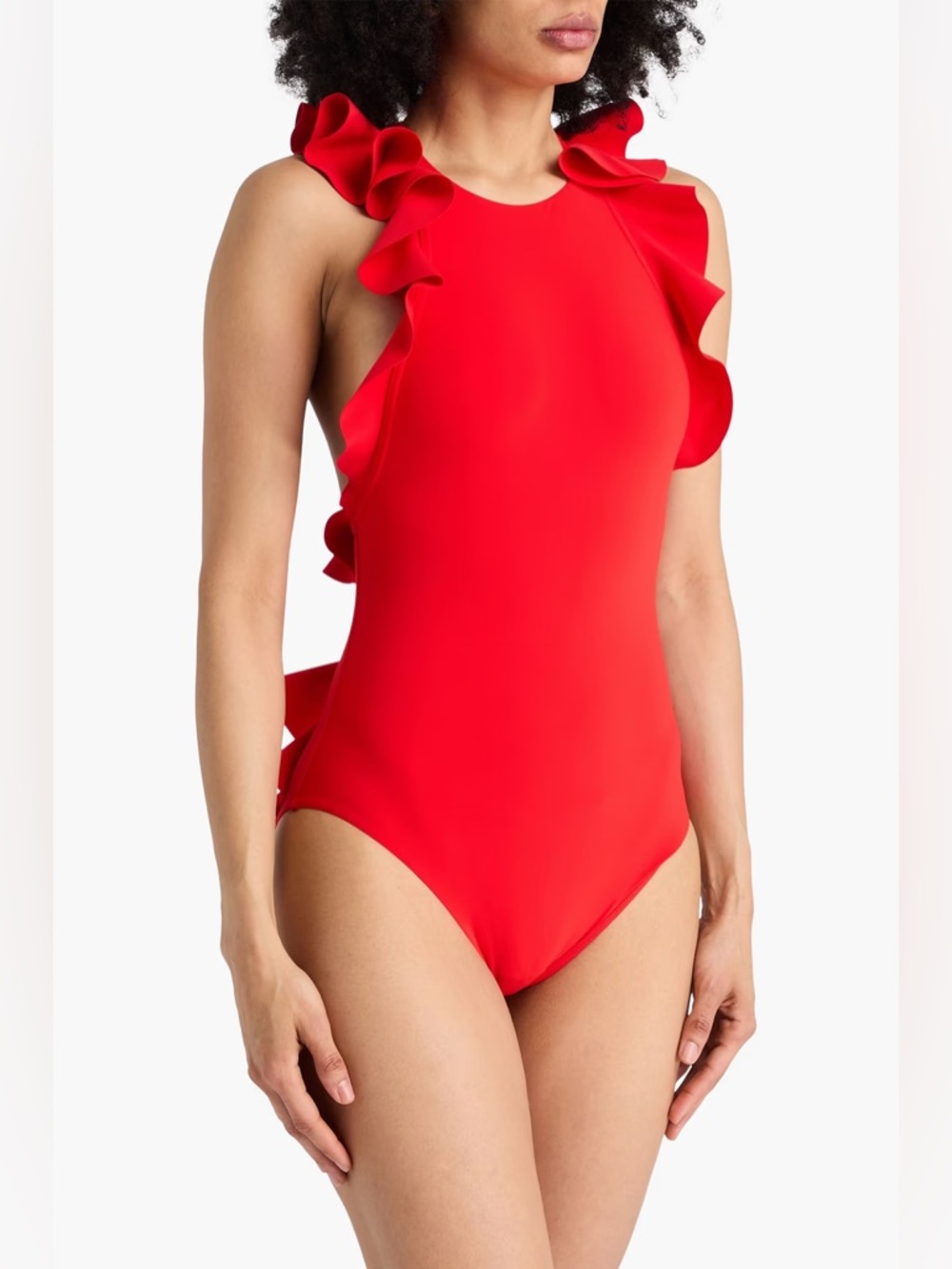 Zimmermann The Ottie Racerback Frill 1PC Ruffled Red Cutout Swimsuit.